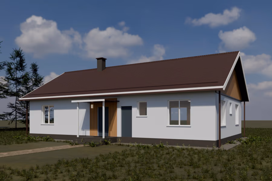 Загородный-129: вид с главного фасада, 15 × 8,6 м