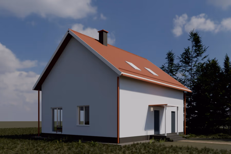 Мансарда-135: вид с главного фасада, 10 × 9 м